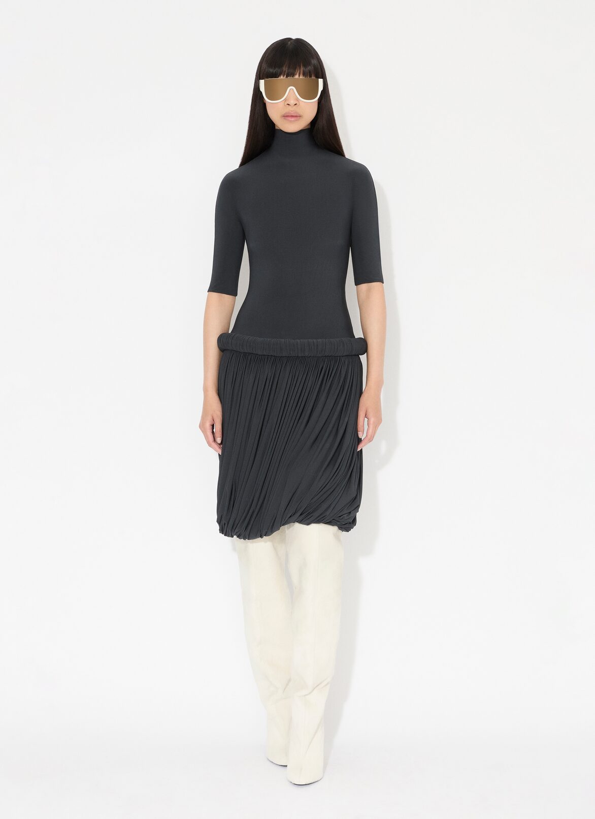 SHORT DRESS IN SUPPLE JERSEY ALAÏA DARK BLUE SHORT DRESS IN SUPPLE JERSEY